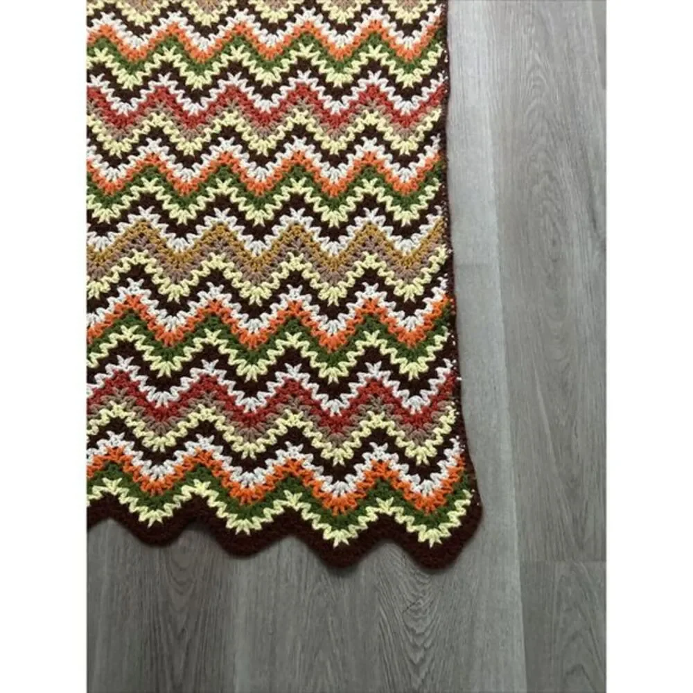 Vintage Crochet Chevron‎ Zig Zag Pattern Throw Blanket Afghan 69